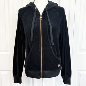 NWT Kenneth Cole Reaction Activewear Black Velour Zip Hoodie Medium